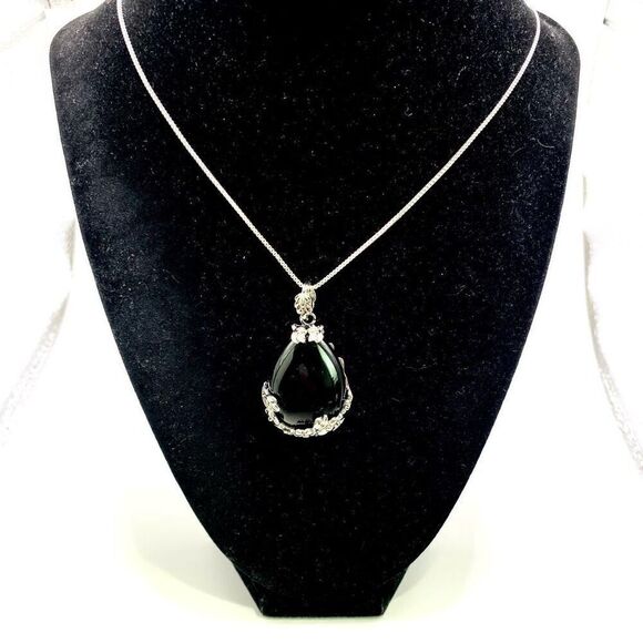 ASZ Striking Black Onyx & Sterling 925 Silver Necklace - Picture 1 of 9